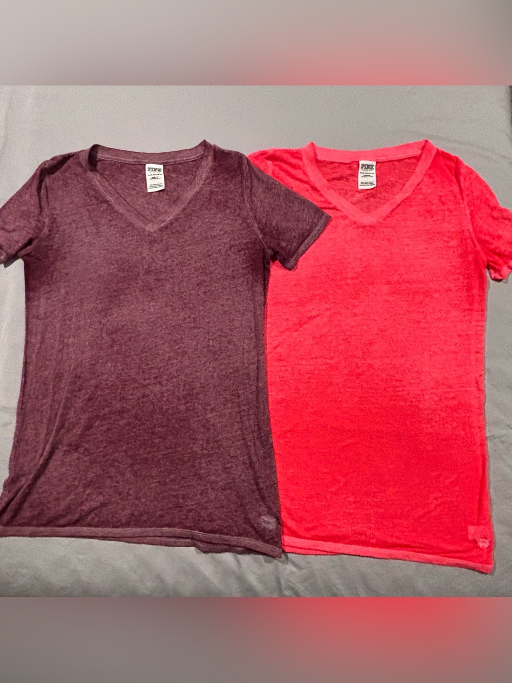 PINK Victoria's Secret Women's V-Neck Tee Duo - Berry Plum & Bright Pink